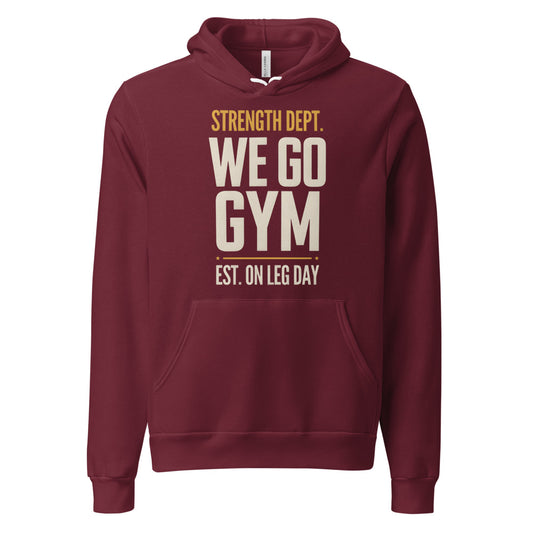 We Go Gym vintage athletic hoodie — Maroon, front