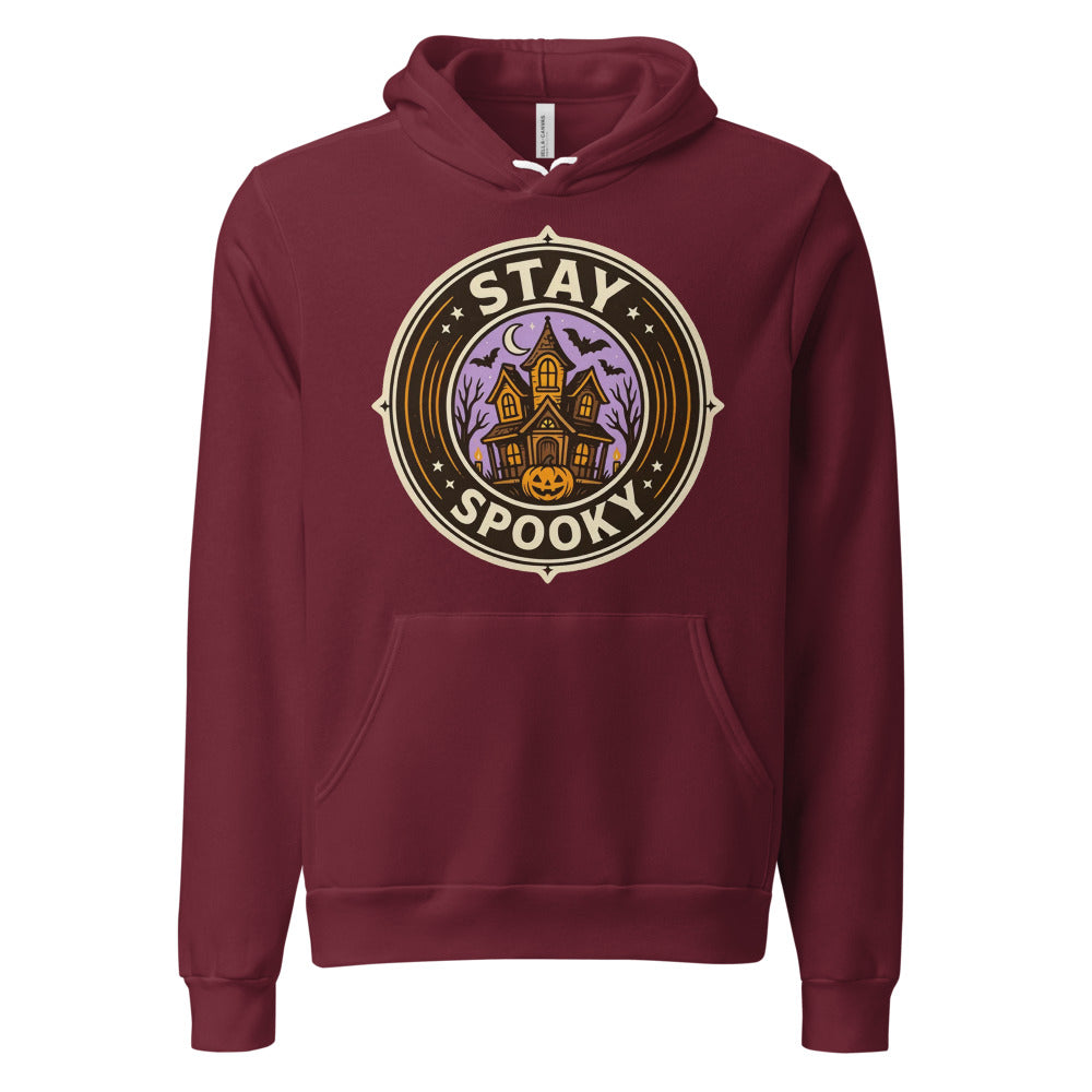 Stay Spooky retro Halloween vintage badge hoodie — Maroon, front