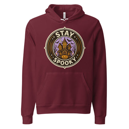 Stay Spooky retro Halloween vintage badge hoodie — Maroon, front