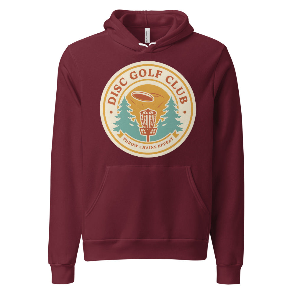 Disc Golf Club retro badge hoodie — Maroon, front