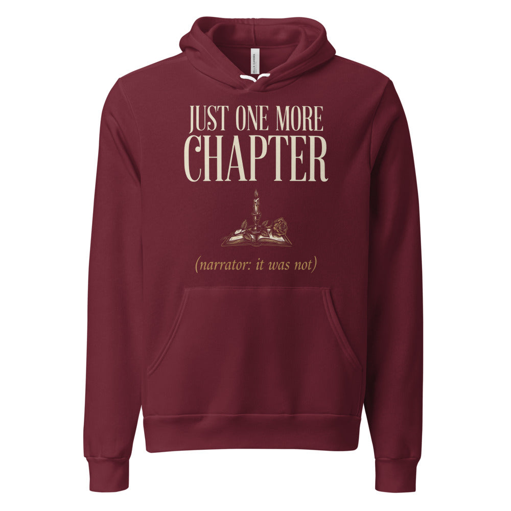 Just One More Chapter book lover dark academia hoodie — Maroon, front
