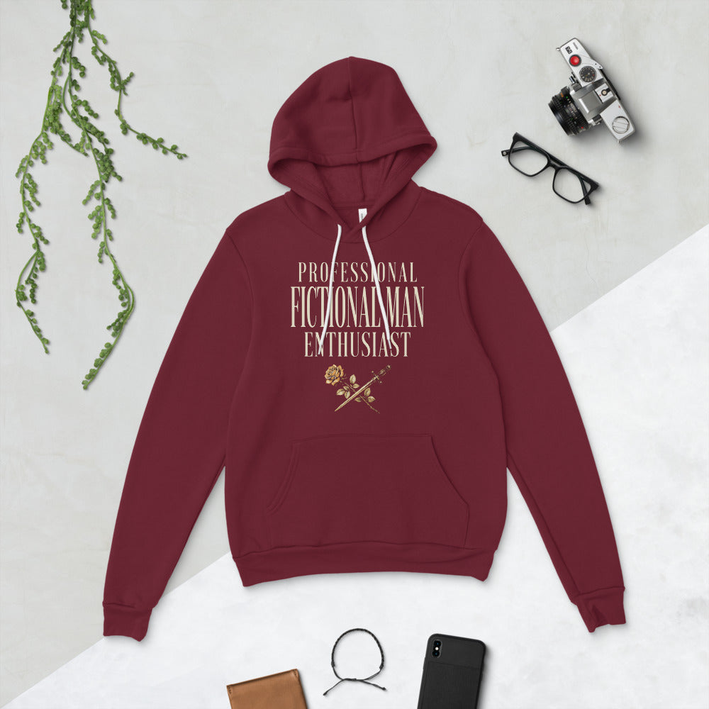 Professional Fictional Man Enthusiast book lover dark academia hoodie — Maroon, flat lay