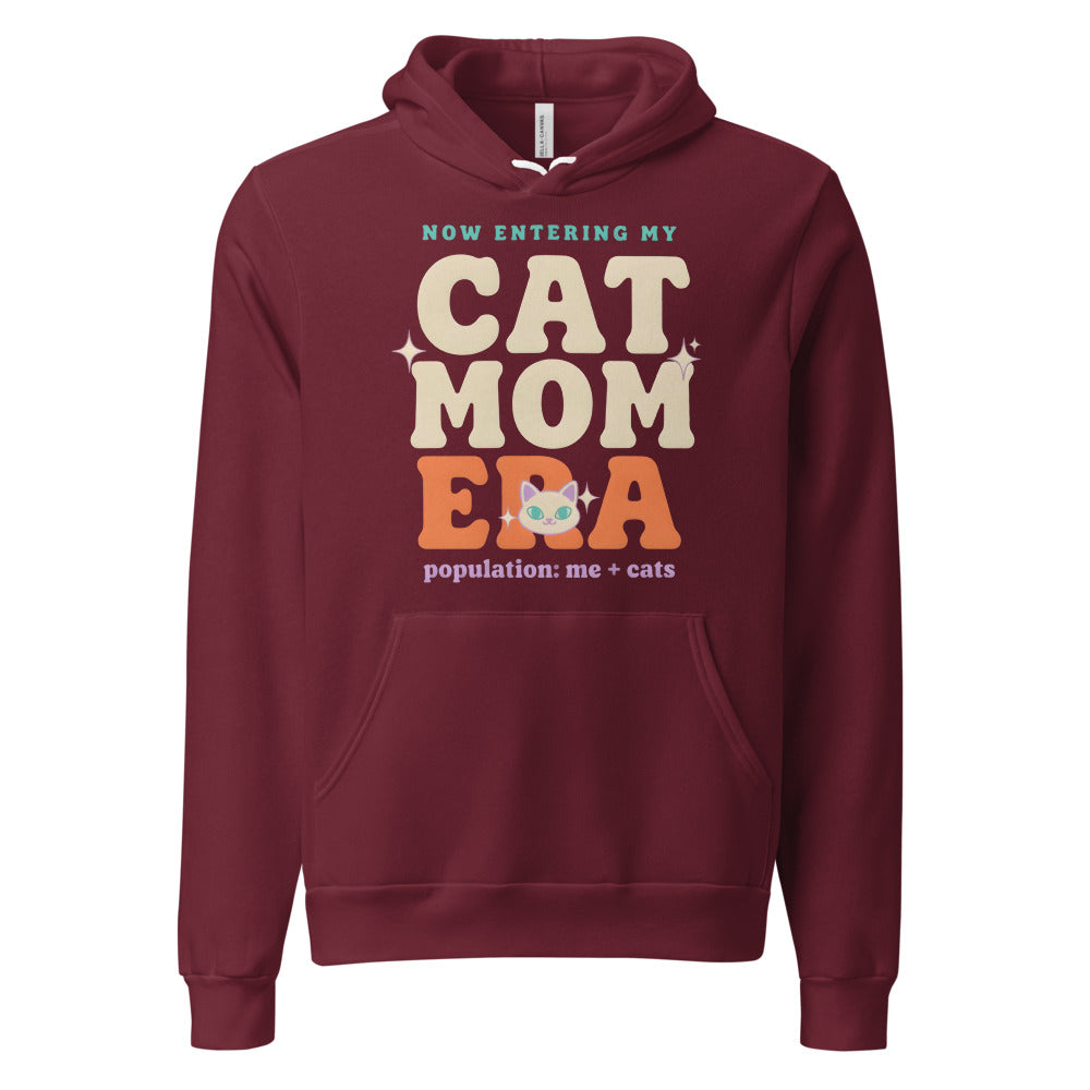 Cat Mom Era retro Y2K hoodie — Maroon, front