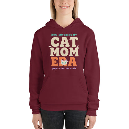 Cat Mom Era retro Y2K hoodie — Maroon, on model