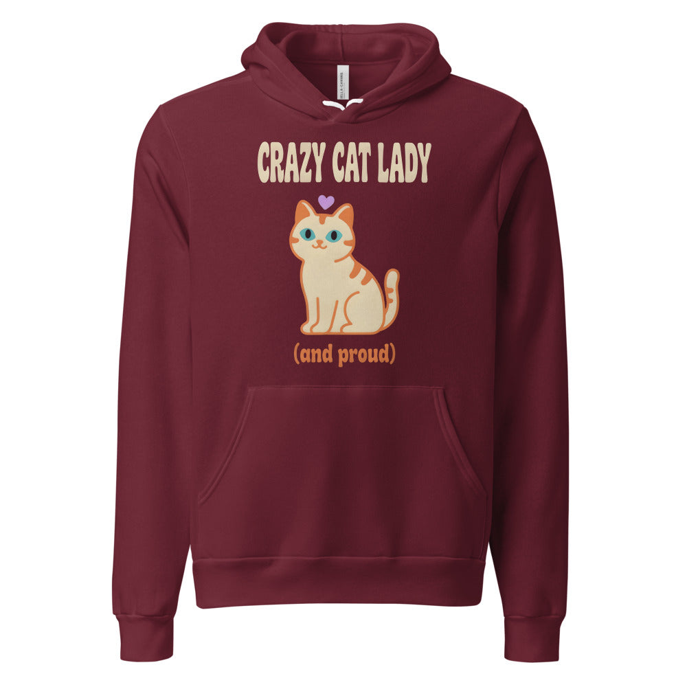 Crazy Cat Lady and Proud retro Y2K hoodie — Maroon, front