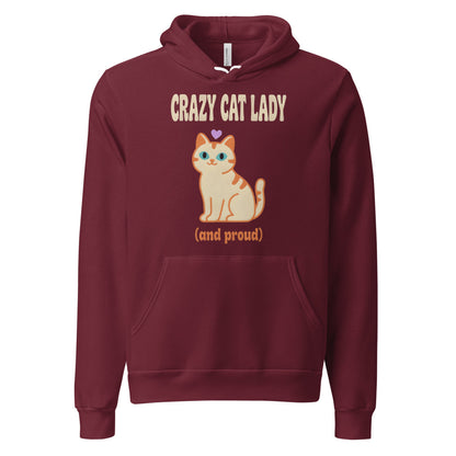 Crazy Cat Lady and Proud retro Y2K hoodie — Maroon, front