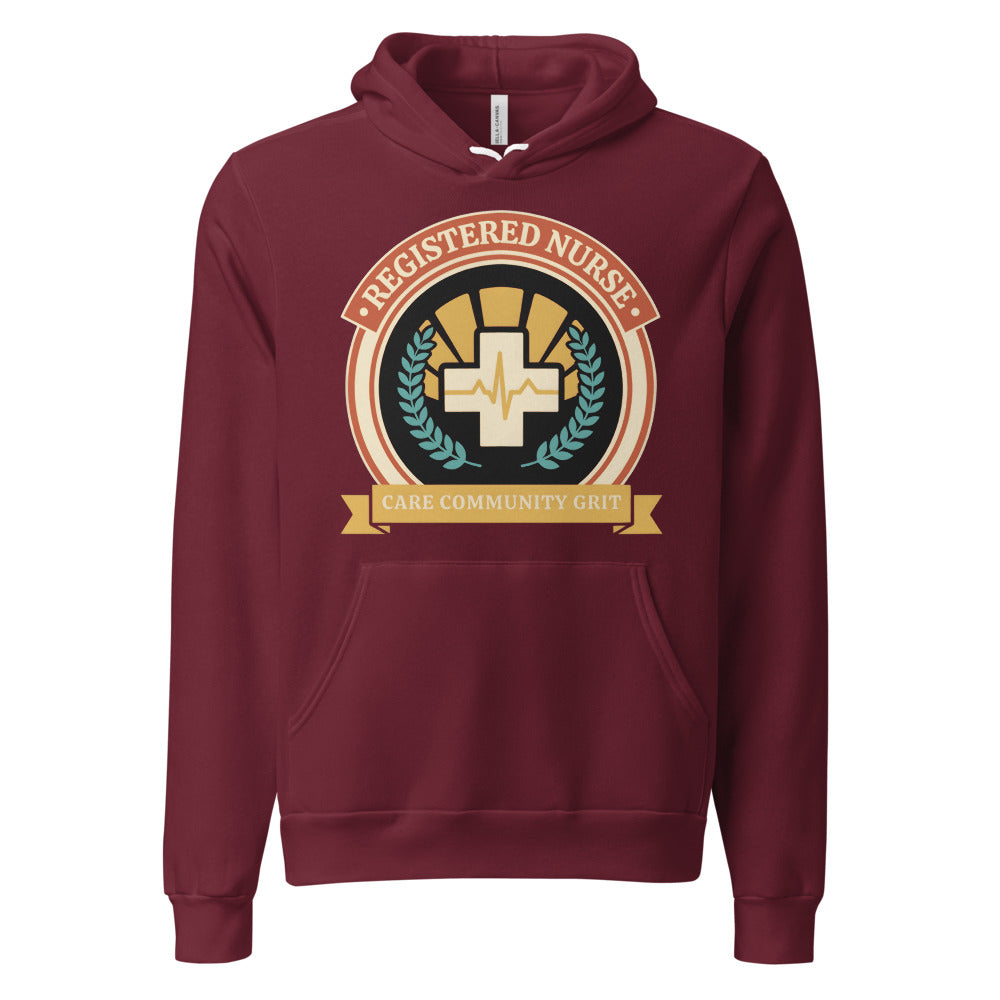 Registered Nurse vintage healthcare emblem badge hoodie — Maroon, front