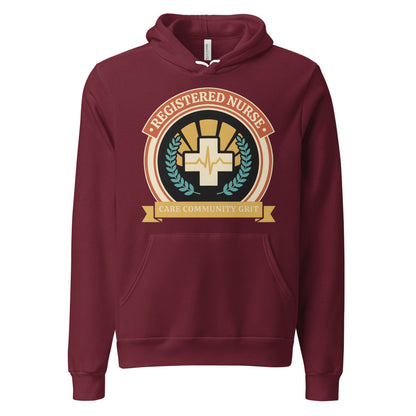 Registered Nurse vintage healthcare emblem badge hoodie — Maroon, front