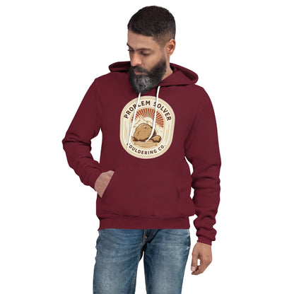 Problem Solver Bouldering Badge hoodie — Maroon, on model