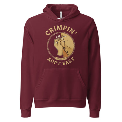 Crimpin' Ain't Easy bouldering badge hoodie — Maroon, front