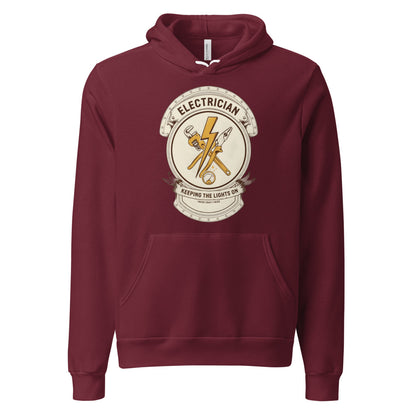 Electrician Journeyman trade crest hoodie — Maroon, front