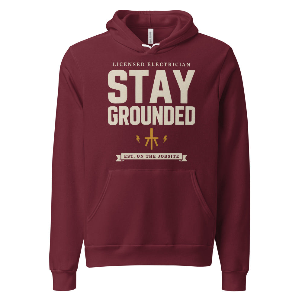 Stay Grounded funny electrician hoodie — Maroon, front