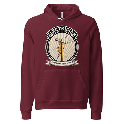 Powering The World electrician emblem hoodie — Maroon, front