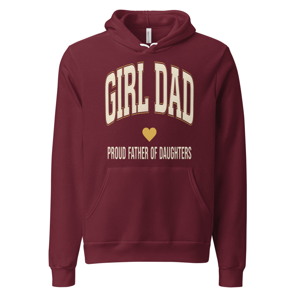 Girl Dad retro varsity hoodie — Maroon, front