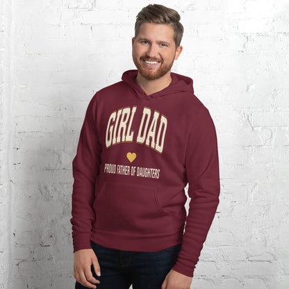 Girl Dad retro varsity hoodie — Maroon, on model