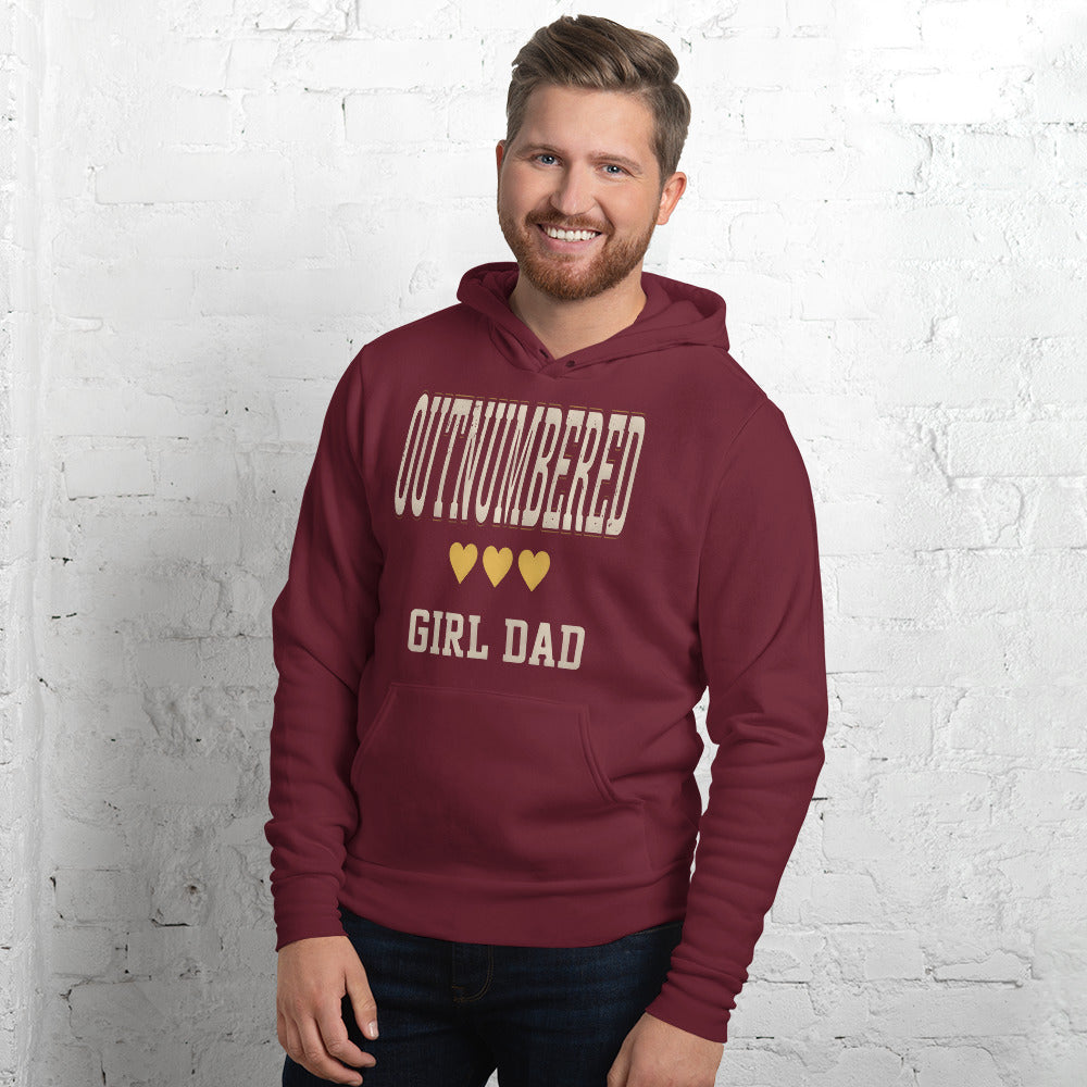 Girl Dad Outnumbered & Proud hoodie — Maroon, on model
