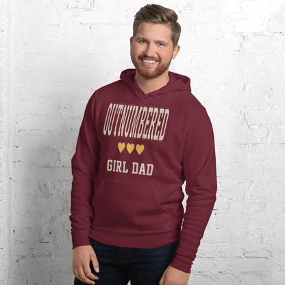 Girl Dad Outnumbered & Proud hoodie — Maroon, on model