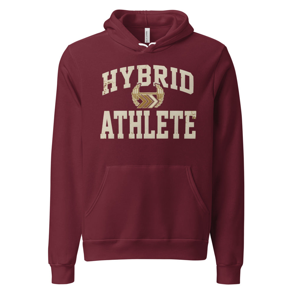 Hybrid Athlete vintage varsity hoodie — Maroon, front