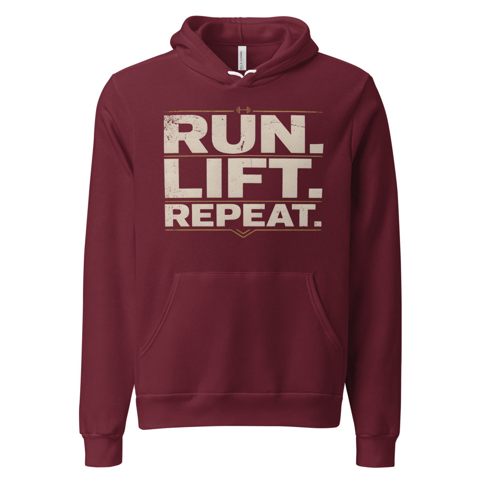 Run Lift Repeat vintage athletic hoodie — Maroon, front