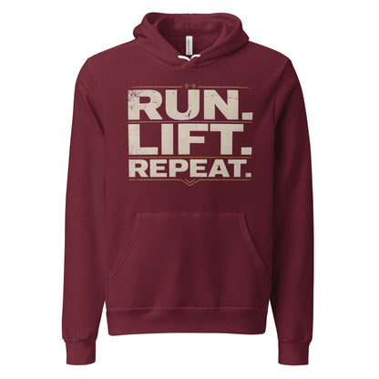 Run Lift Repeat vintage athletic hoodie — Maroon, front