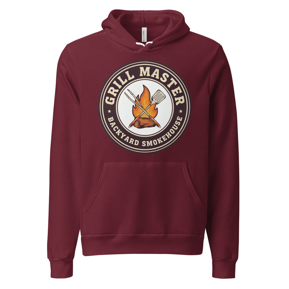 Grill Master retro backyard smokehouse hoodie — Maroon, front