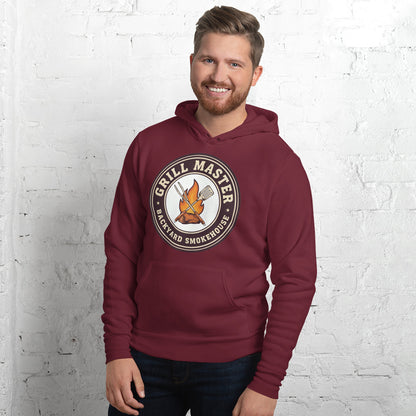 Grill Master retro backyard smokehouse hoodie — Maroon, on model