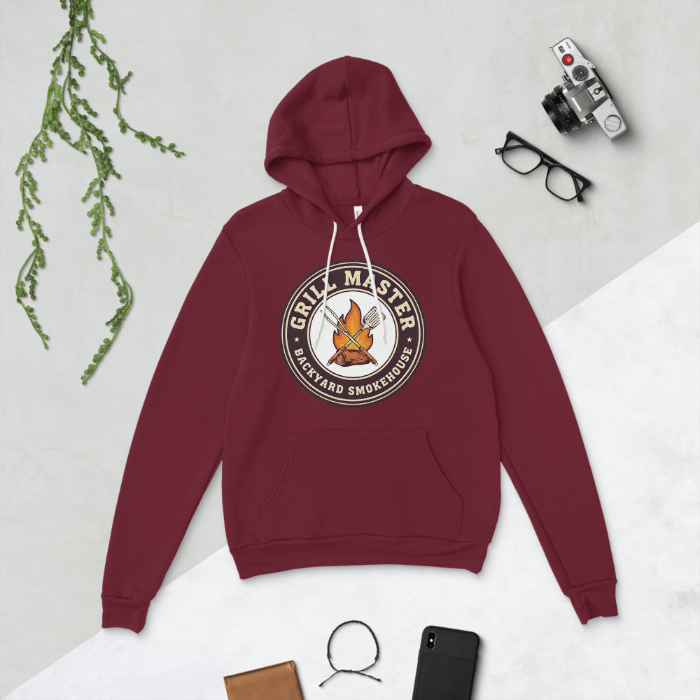 Grill Master retro backyard smokehouse hoodie — Maroon, flat lay