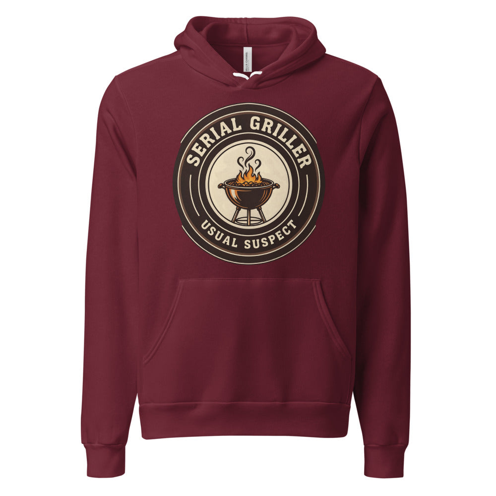 Serial Griller funny BBQ hoodie — Maroon, front