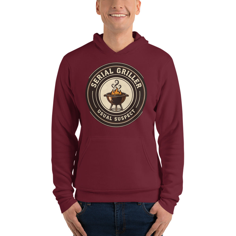 Serial Griller funny BBQ hoodie — Maroon, on model
