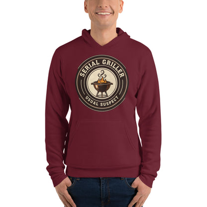 Serial Griller funny BBQ hoodie — Maroon, on model