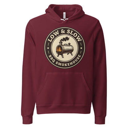Low & Slow BBQ smoker hoodie — Maroon, front