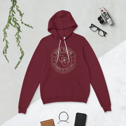 Vet Tech Crest retro veterinary technician hoodie — Maroon, flat lay