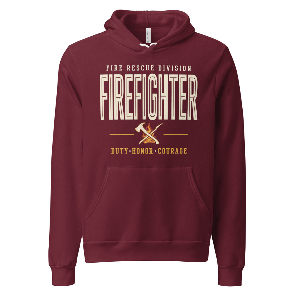 Firefighter collegiate wordmark retro fire-rescue hoodie — Maroon, front