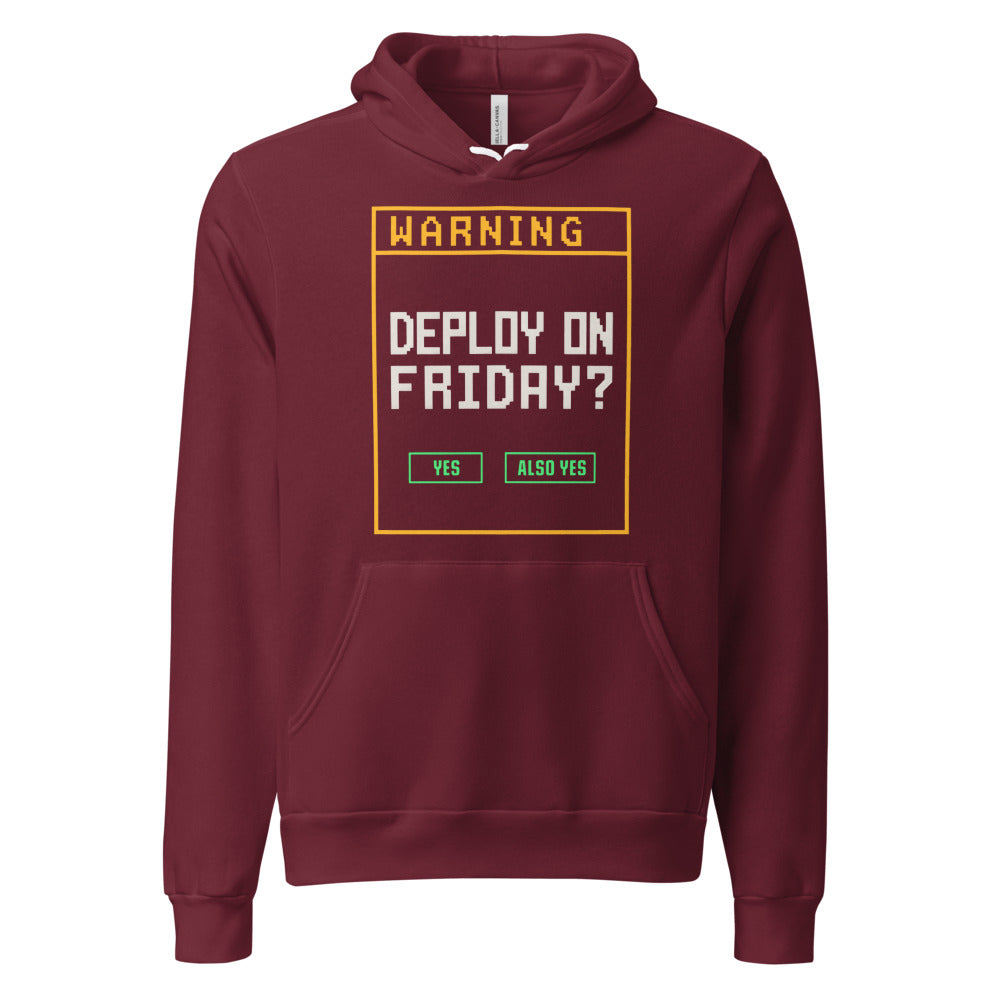 Deploy On Friday programmer hoodie — Maroon, front