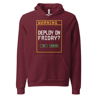 Deploy On Friday programmer hoodie — Maroon, front