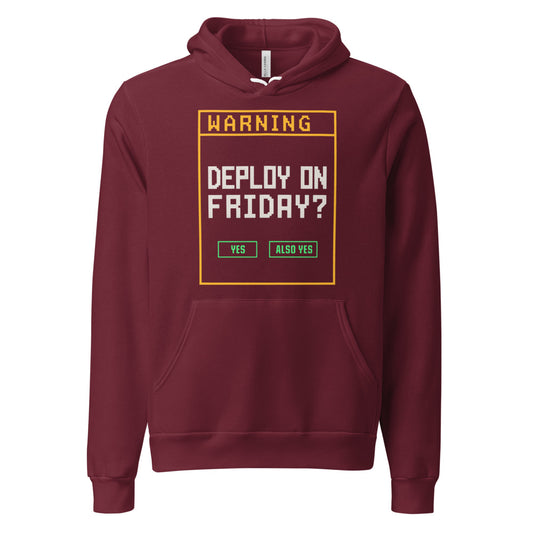 Deploy On Friday programmer hoodie — Maroon, front