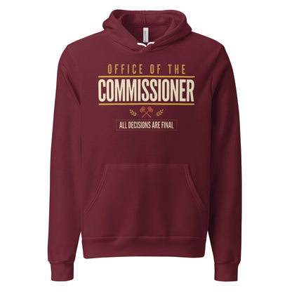 Office of the Commissioner fantasy football draft hoodie — Maroon, front