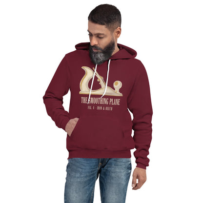 Fig. 4 The Smoothing Plane woodworking hoodie — Maroon, on model