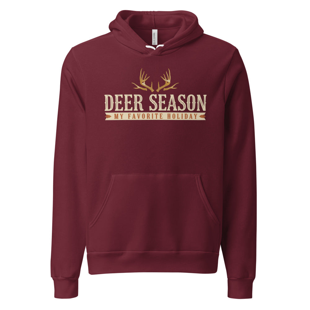 Deer Season My Favorite Holiday deer hunting hoodie — Maroon, front