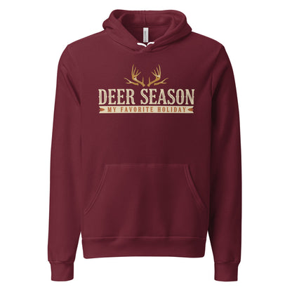 Deer Season My Favorite Holiday deer hunting hoodie — Maroon, front