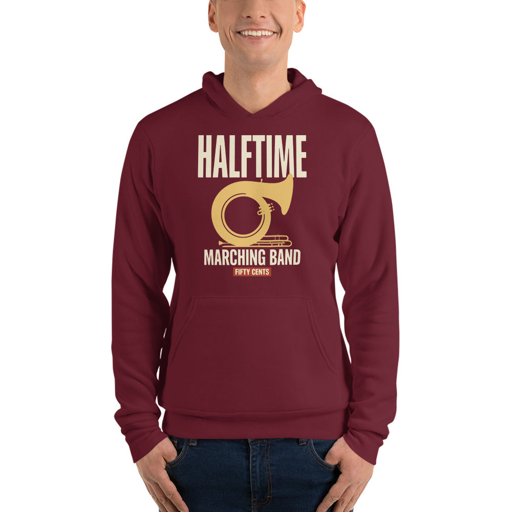 Official Halftime vintage marching band hoodie — Maroon, on model