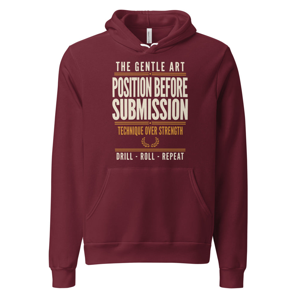Position Before Submission Brazilian jiu jitsu hoodie — Maroon, front