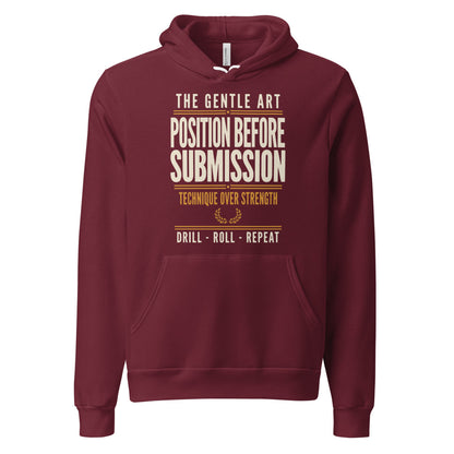 Position Before Submission Brazilian jiu jitsu hoodie — Maroon, front