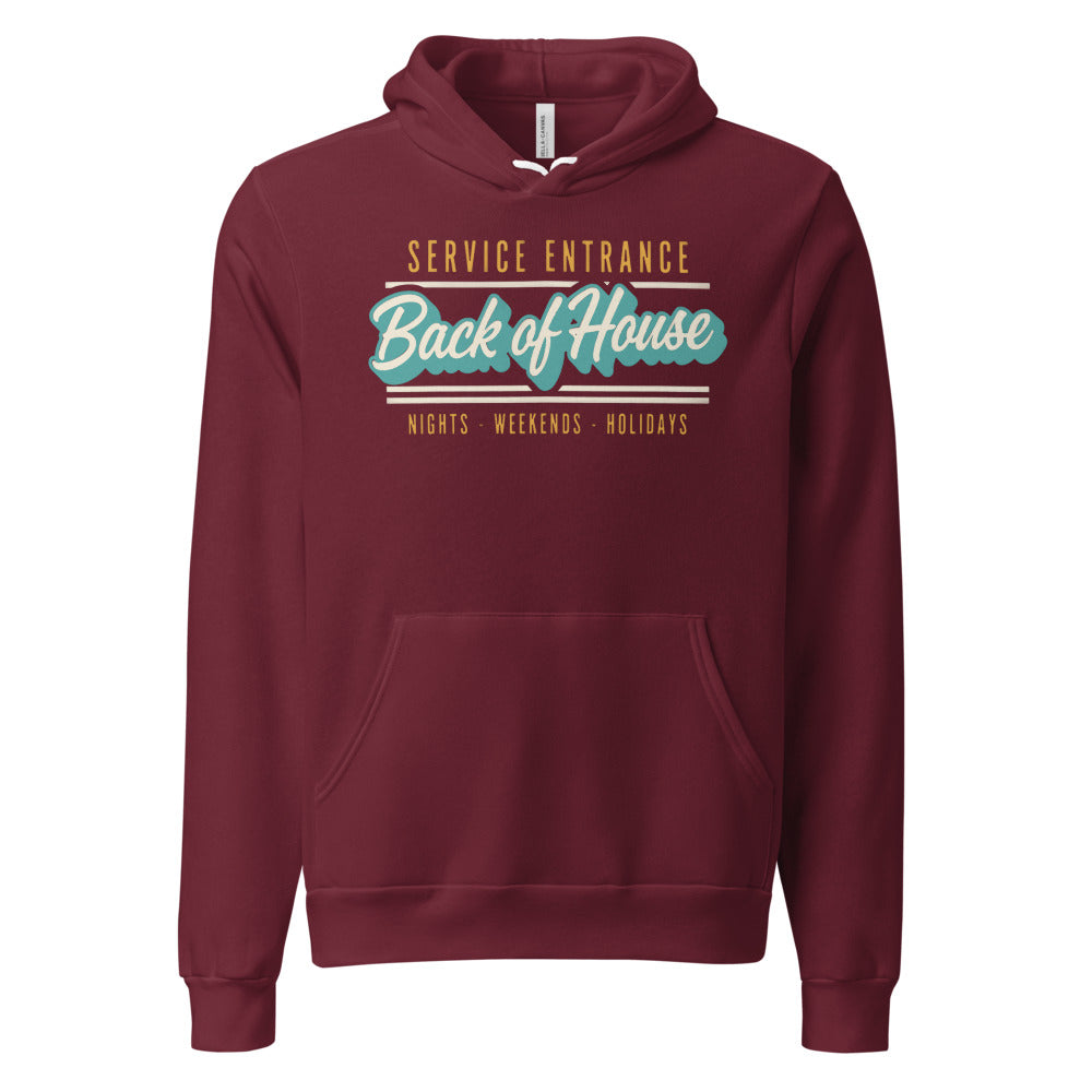 Line Cook Back of House retro diner service sign hoodie — Maroon, front