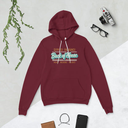 Line Cook Back of House retro diner service sign hoodie — Maroon, flat lay