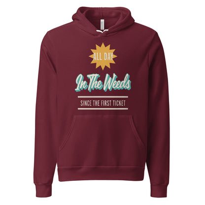 In The Weeds line cook retro diner service sign hoodie — Maroon, front