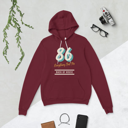 86 Everything But Me line cook back of house hoodie — Maroon, flat lay