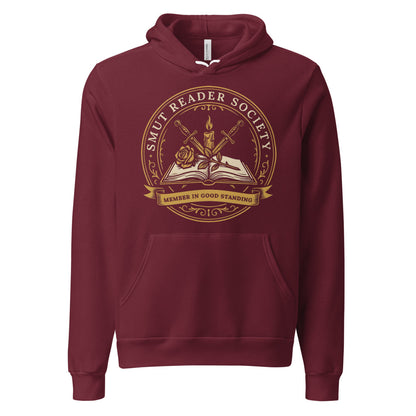 Smut Reader Society book lover dark academia hoodie — Maroon, front