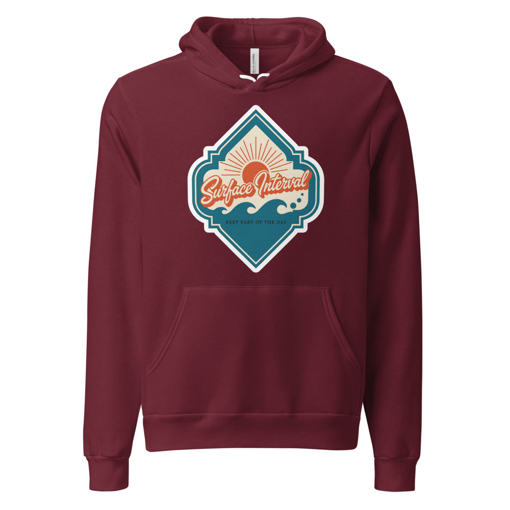 Surface Interval vintage scuba diving travel decal hoodie — Maroon, front