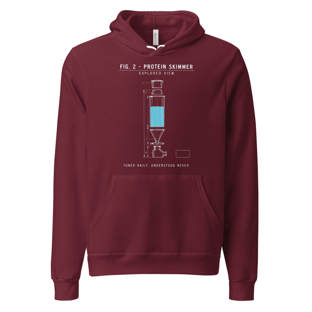 Protein Skimmer Exploded View reef tank saltwater aquarium hoodie — Maroon, front